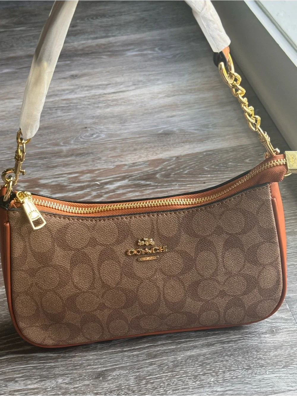 Coach Mini Shoulder Bag in Brown Signature Canvas with Gold Hardware
